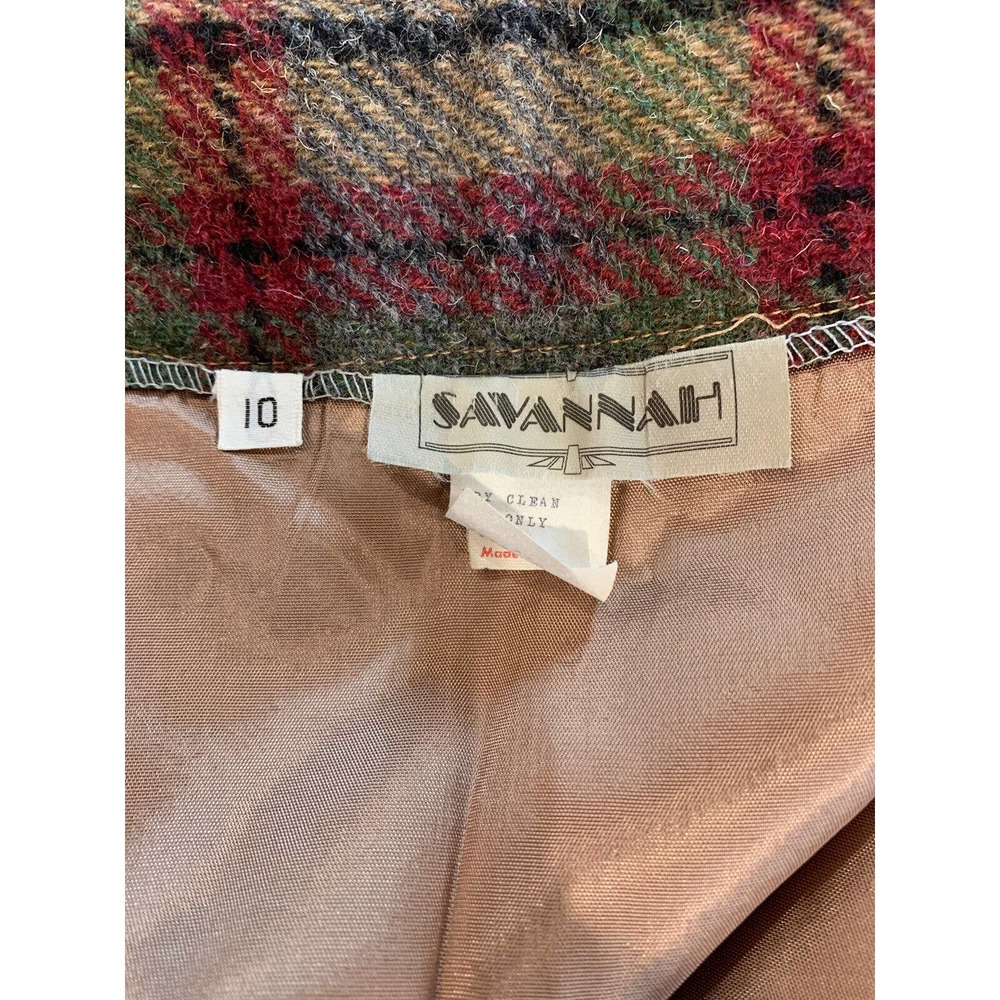 Savannah women 10 tan plaid wool button front vintage midi Straight skirt - Picture 9 of 10